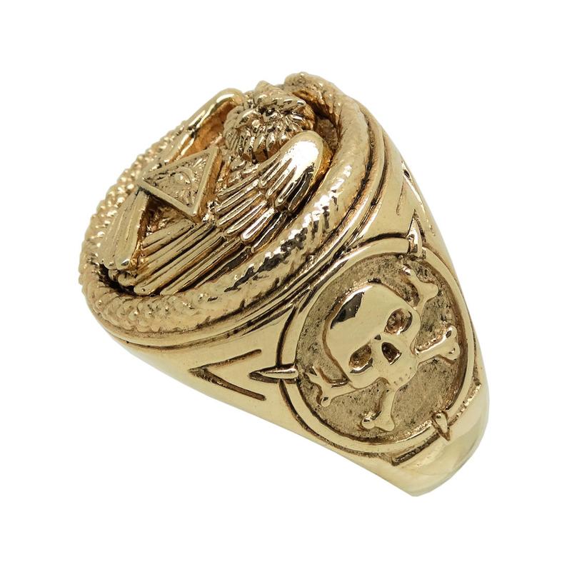 Gold 14K Illuminati All Seeing Eye ring, Snake Owl Skull mens power ring - Image 10