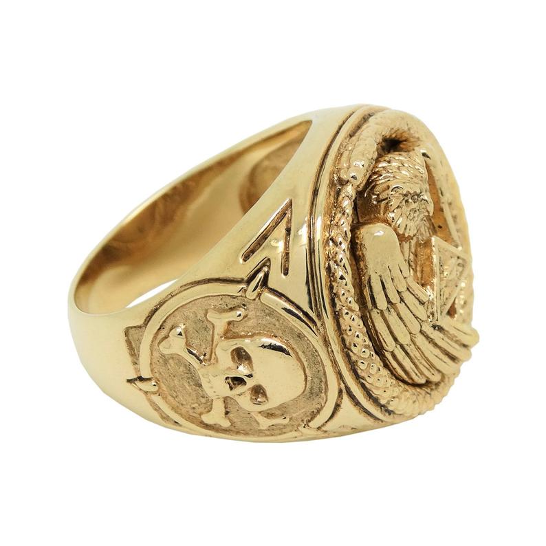 Gold 14K Illuminati All Seeing Eye ring, Snake Owl Skull mens power ring - Image 8