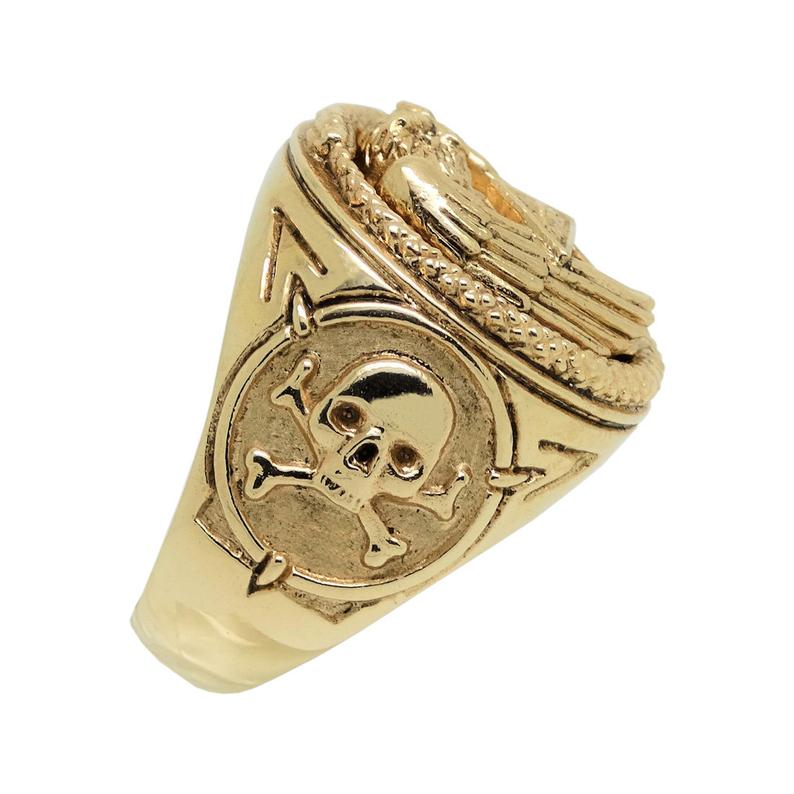 Gold 14K Illuminati All Seeing Eye ring, Snake Owl Skull mens power ring - Image 6