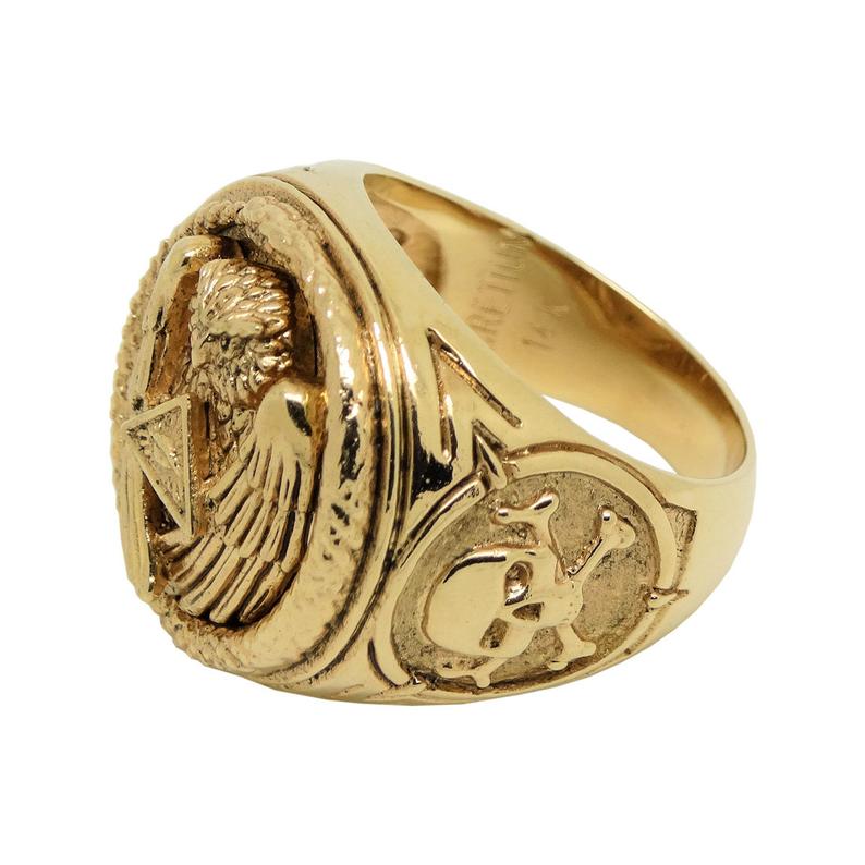 Gold 14K Illuminati All Seeing Eye ring, Snake Owl Skull mens power ring - Image 3
