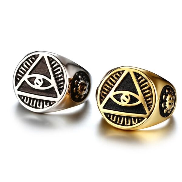 ILLUMINATI PYRAMID EYES SYMBOL PATTERN GOLD COLOR RING
